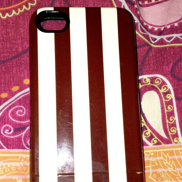 HENRI BENDEL CENTENNIAL STRIPES BROWN AND WHITE IPHONE 4/4S CASE - Picture 1 of 3